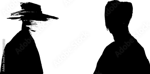 Artistic black and white silhouette of two mysterious figures