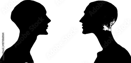 Silhouette profiles facing each other on white background
