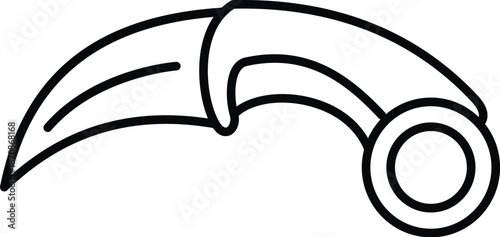 Karambit knife weapon with curved blade and finger ring line art icon