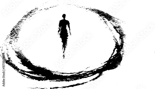 Abstract silhouette: figure in ink circle