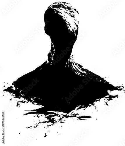 Abstract black ink silhouette of human figure on white background