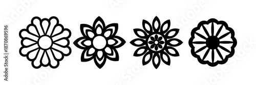 Set of floral vector icons in black and white minimalist style