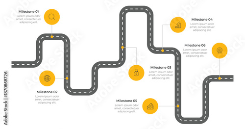 Business Roadmap Timeline Infographic with 6 Milestones