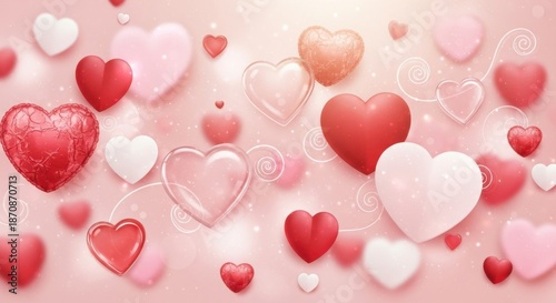 Romantic valentine's day background with variety of adorable heart shapes design
