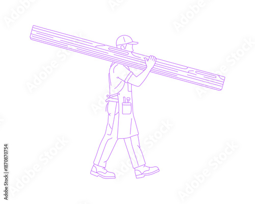 Carpenter Carrying Lumber Lineart Illustration