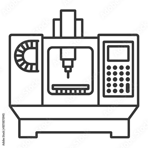 Advanced CNC Machining Center Icon: Precision Manufacturing, Automated Milling, Drilling, and Turning for Industrial Production. Featuring Multi-Axis Capabilities, Tool Changers