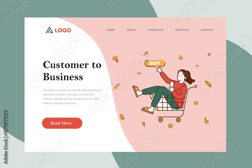 Flat Linear E-commerce Landing Page Illustrations, Modern Outline E-commerce & Business Vector Pack