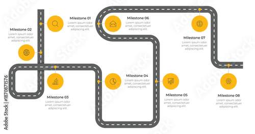 Business Roadmap Timeline Infographic with 8 Milestones