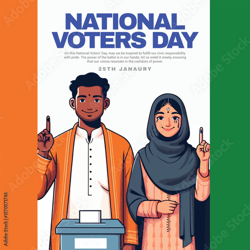 National Voters Day Social Media Post Design – Diverse Indian Youth Voting Awareness Vector