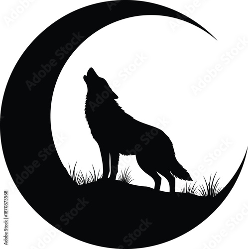 Wolf Howling Moon Silhouette Illustration