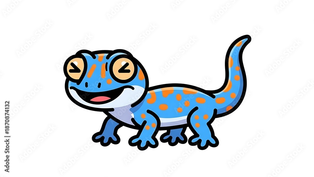 Fototapeta premium Blue Cartoon Lizard Illustration with Orange Spots.