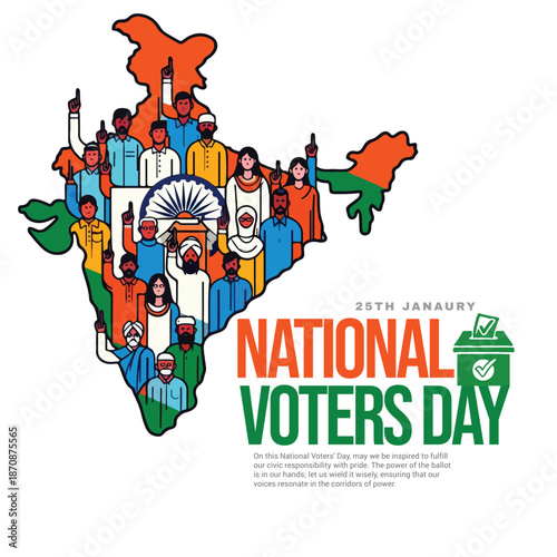 National Voters Day Social Media Post Design – Diverse Indian Youth Voting Awareness Vector