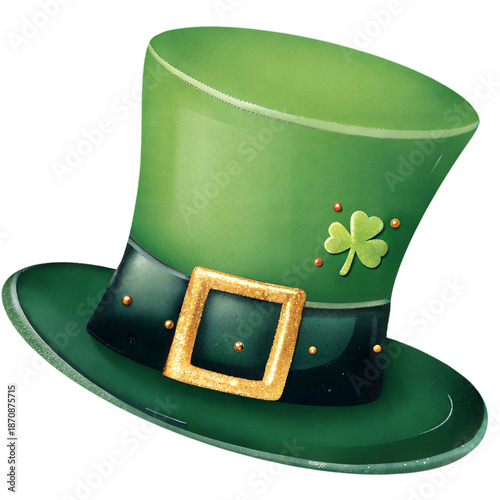 Vászonkép Green leprechaun hat with shamrock glitter St Patrick’s Day clipart