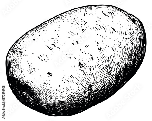 Hand drawn line art illustration of a potato depicting a raw vegetable for food design