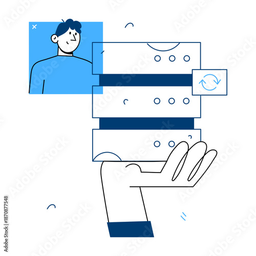 A hand drawn style illustration showing a software update