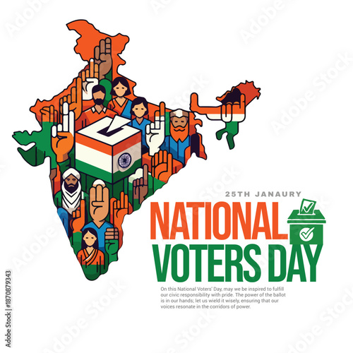 National Voters Day Social Media Post Design – Diverse Indian Youth Voting Awareness Vector