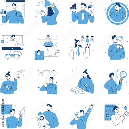Collection of Business and Marketing Doodle Style Illustrations 