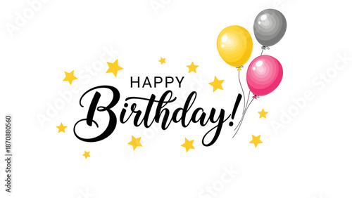 Colorful balloons and stars celebrate a joyful birthday in a festive atmosphere