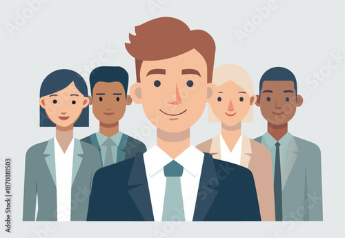 Successful Business Team with Leader in Front Vector Illustration
