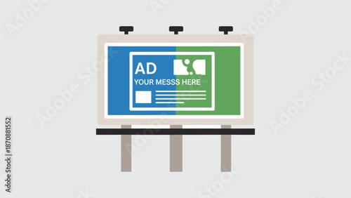 A billboard displaying an advertisement on a stand in a public area viewed from the front