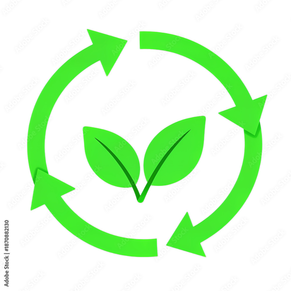 Obraz premium Green recycling symbol with leaves in center