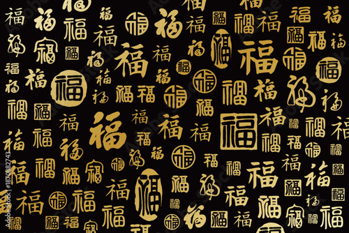A collection of handwritten Chinese blessing characters with the character "福" (fu) on a background.