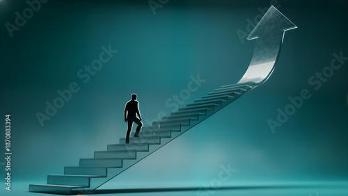 Ascendant Path: Person Walking Up a Wooden Block Staircase Toward Growth and Opportunity

