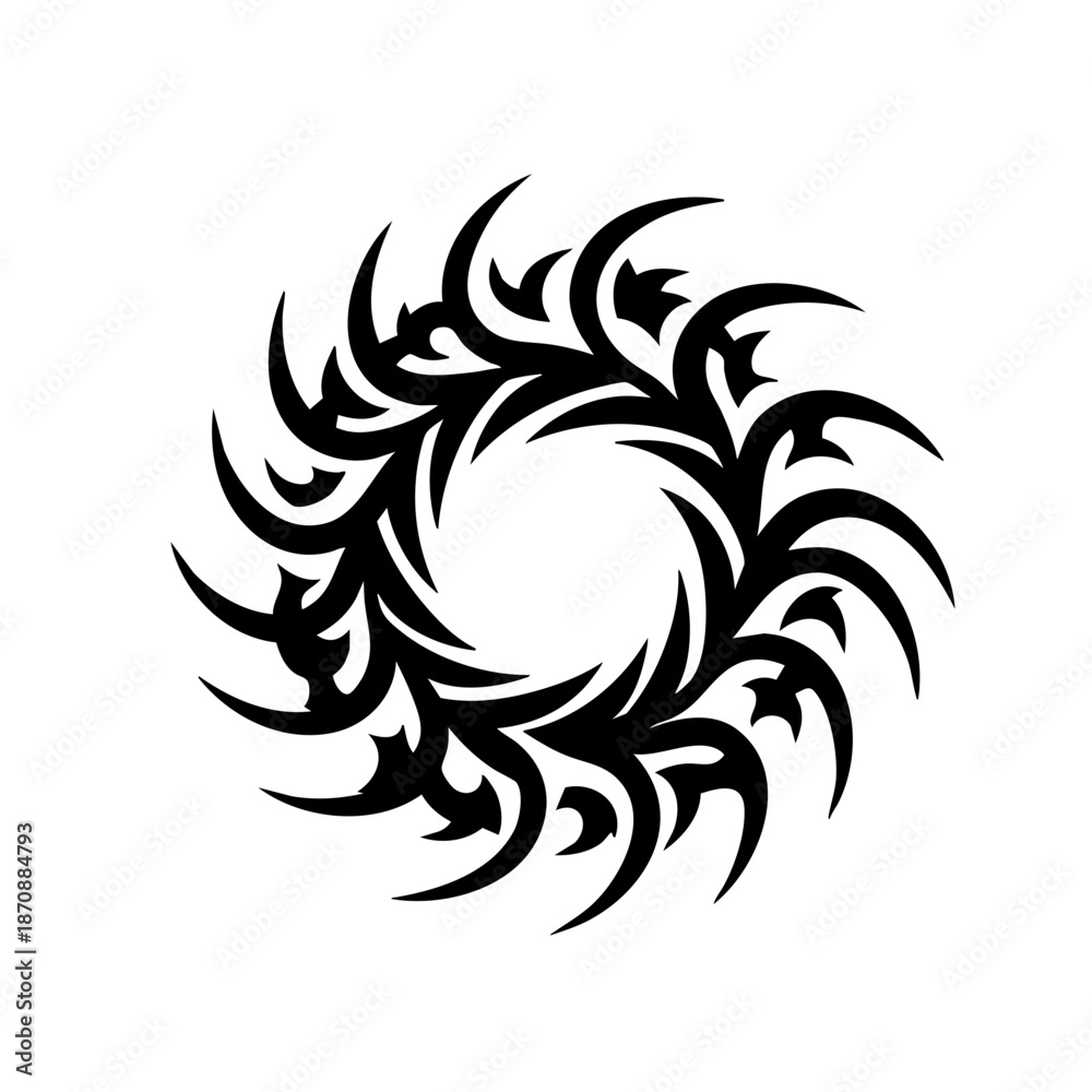 Obraz premium Minimalist Black Tribal Sun Circle Ornament Decoration Symbol Graphic Element