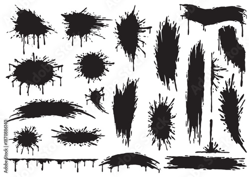 Set of ink splatter collection. Hand drawn vector illustration isolated on white background.