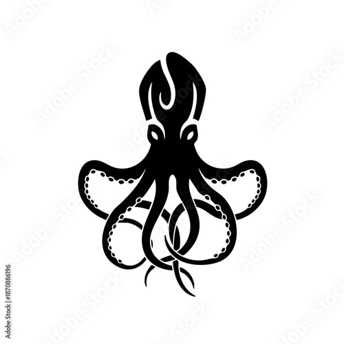 Silhouette Detailed Octopus Animal Marine Creature Black Graphic Illustration