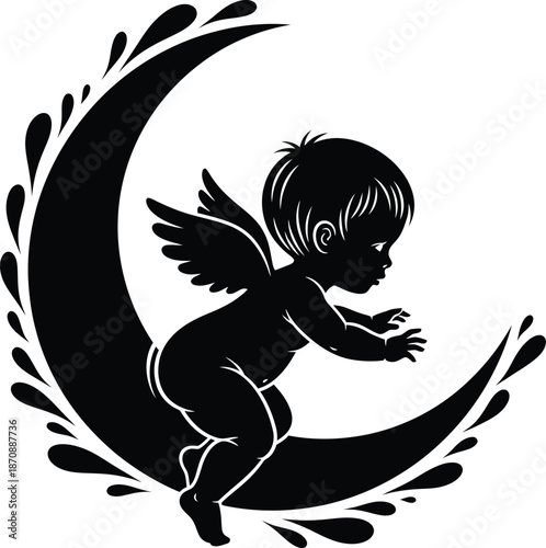 Angel Baby Moon Silhouette Dream Vector