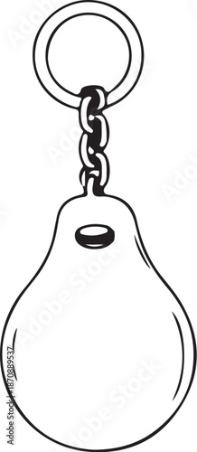 Simple Key Chain Keychain Hand-drawn Sketch Drawing Vector Illustration, Line Linear Symbol Engraving Coloring Book, Black and White Isolated
