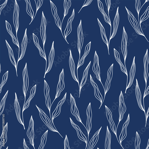 Abstract art blue colors tropical leaves seamless background vector