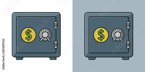 Two identical safe illustrations with dollar signs displayed on a contrasting background