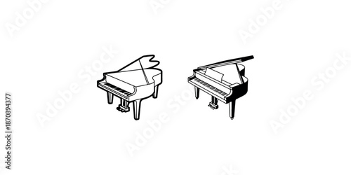 Two grand piano musical instruments, classic black and white style