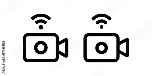 Video camera recorder with wifi signal broadcast wireless streaming device outline icon set