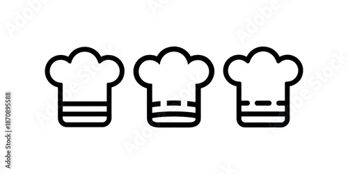 Set of three chef hat icons showing simple outline variations for cooking illustration