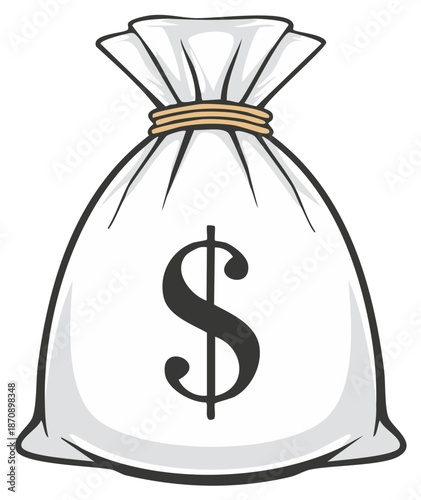 Money Bag Icon Symbol Vector Illustration, Sack of Cash, Bank Savings Wealth Concept, Economy Dollar