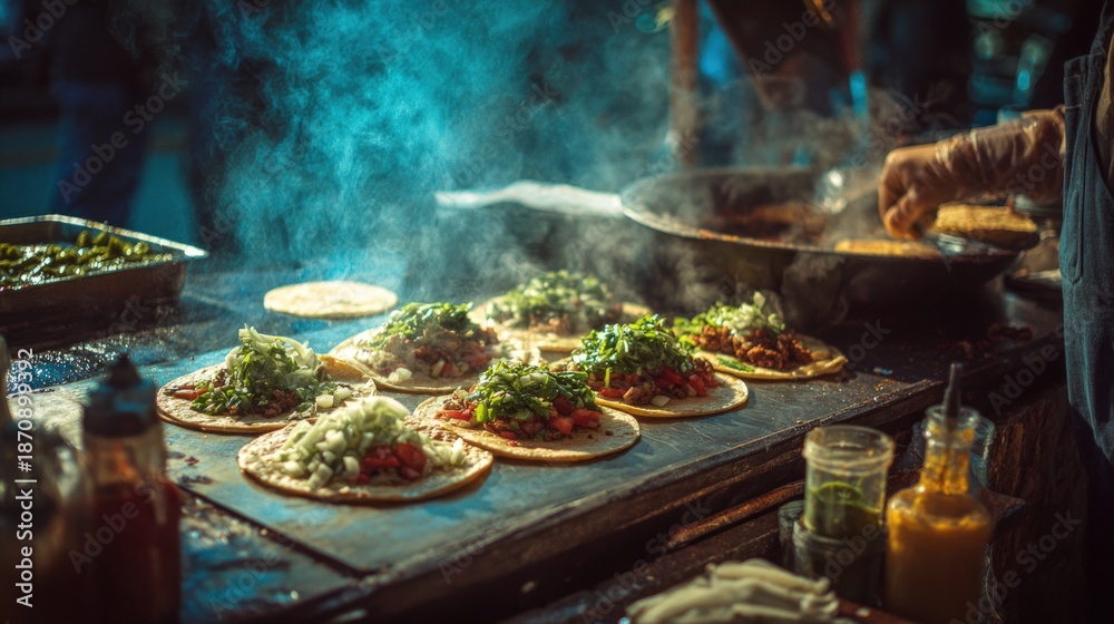 Obraz premium Street tacos cooking food preparation Mexico