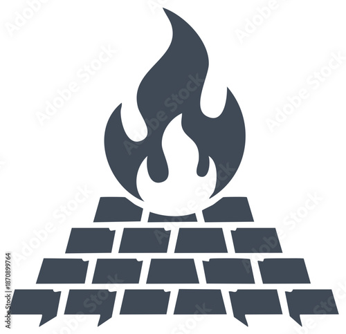 Fire on gold bars pyramid icon symbol