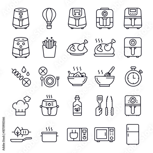 kitchen icons for oil-free air fryer illustrations vector design 