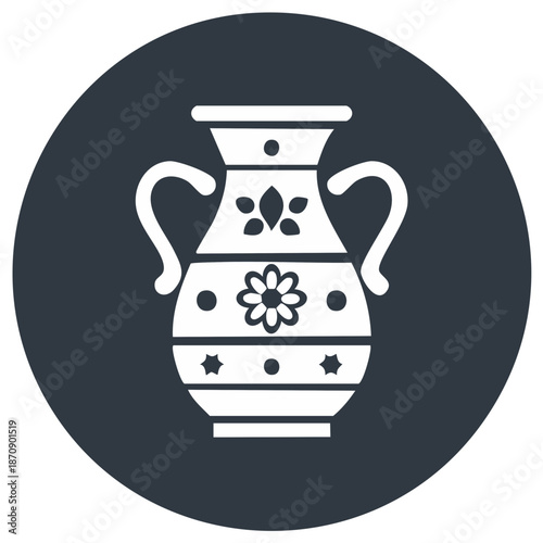 Decorative ceramic vase icon with handles featuring floral and star patterns