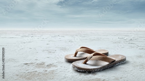 Summer Beach Flip Flops on Sandy Shore