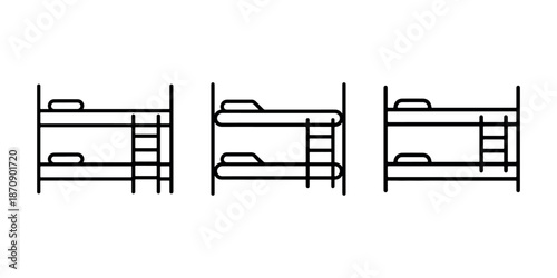 Bunk bed icons vector illustration set bedroom furniture dormitory hostel accommodation symbol