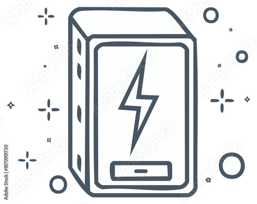 Hand-drawn power bank icon with lightning bolt symbol representing energy and charging technology