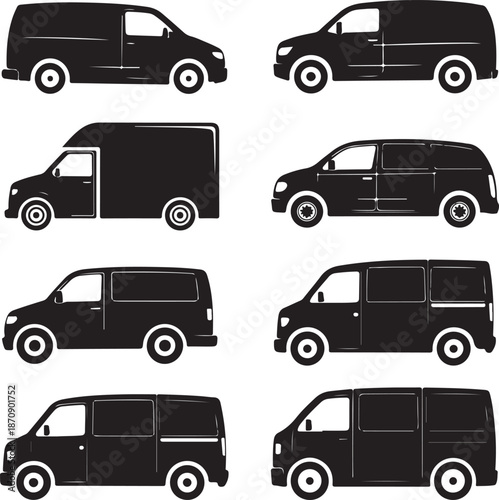black silhouettes of various delivery vans in different positions