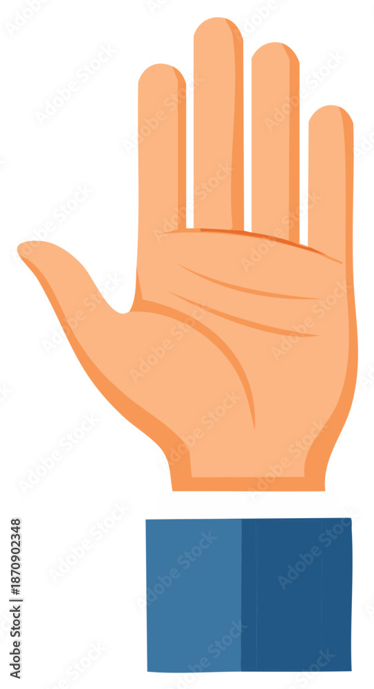 Obraz premium Human Hand Raised Flat Palm with Fingers Extended Cartoon Style