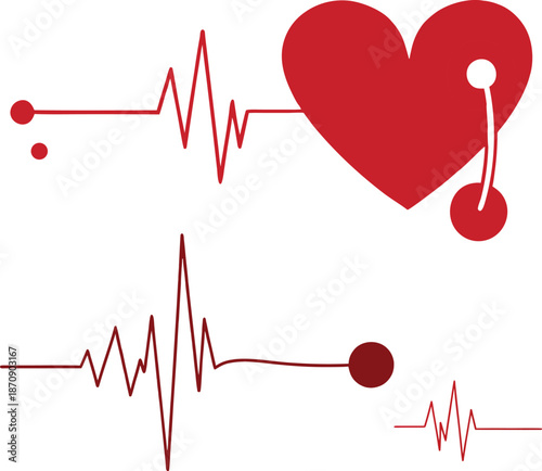 A vibrant red heart icon with an active ecg heartbeat line representing health and vitality 
