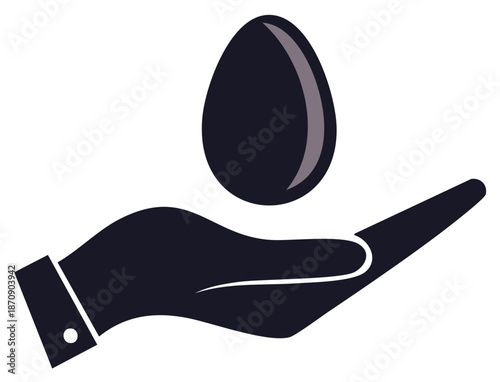 Abstract hand holding egg illustration symbol of fragility or care design element