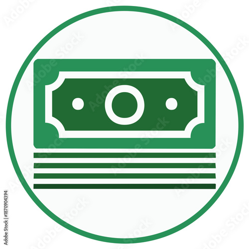 Green cash banknotes in a circle business icon